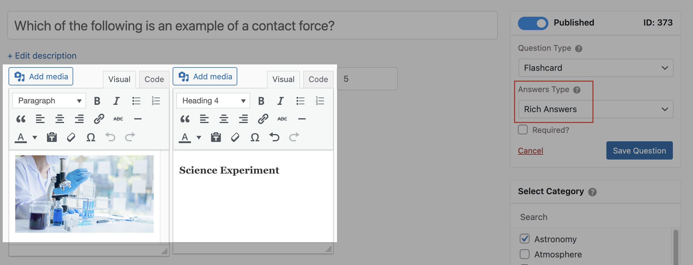 Flashcard Support Rich Answers Type